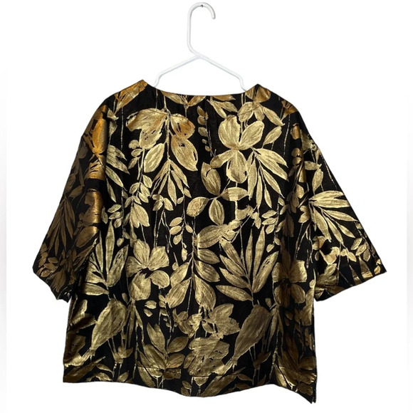 Bryn Walker Yael Folie D' Oro Jacquard Metallic Floral Print Top Size Small - Picture 4 of 11